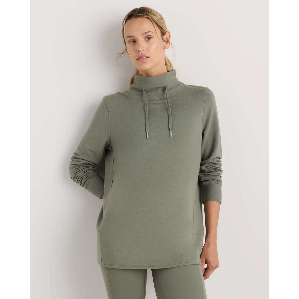 Quince Super Soft Fleece Mock Neck Pullover Smoked Thyme Green Medium NWT